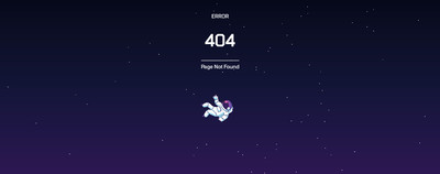 Адаптивный вид страницы 404 виде космоса