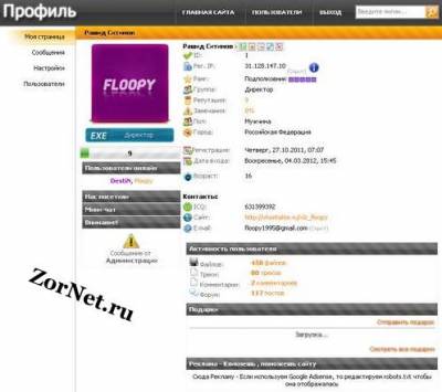 Персональная страница для uCoz как на сайте Zornet.ru