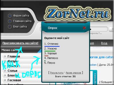 Опрос сайта ZorNet.ru для uCoz
