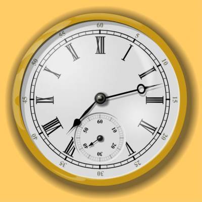 Круглые часы в желтом стиле сайта