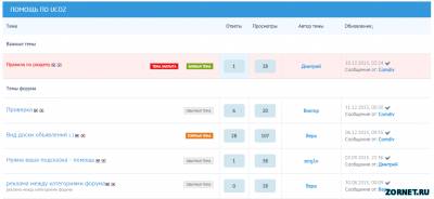 Обозначение важных и обычных тем uCoz